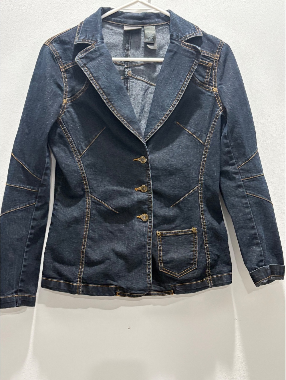 Bisou Bisou Y2K Dark Wash Fitted Denim Blazer Jacket Size 8